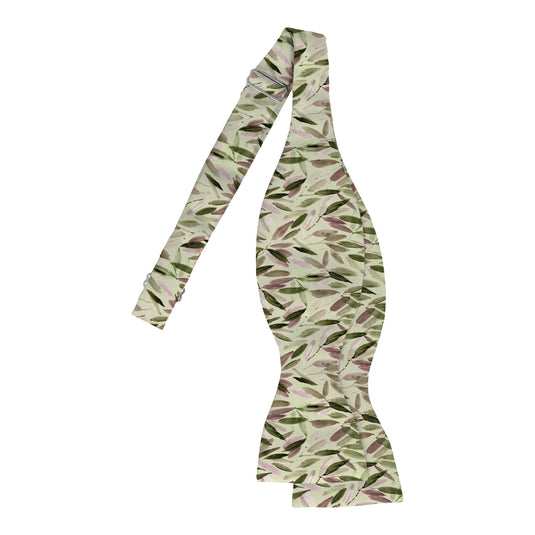 Abstract Watercolour Leaves Sage Green and Heather Bow Tie