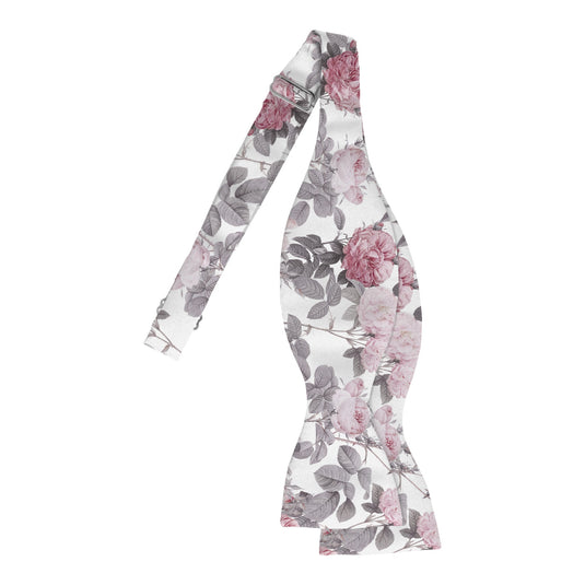 Vintage Floral Roses Pale Pink and White Bow Tie