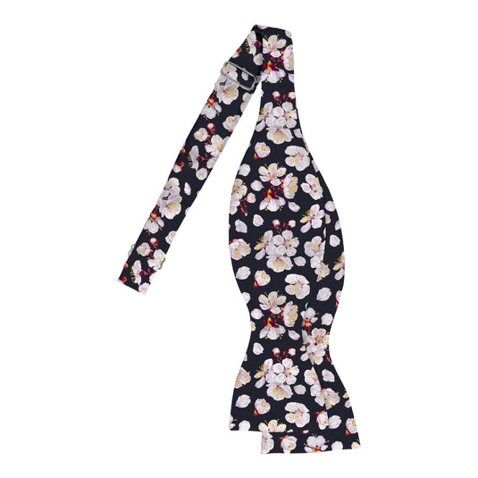 Small Pink Cherry Blossom Midnight Blue Bow Tie