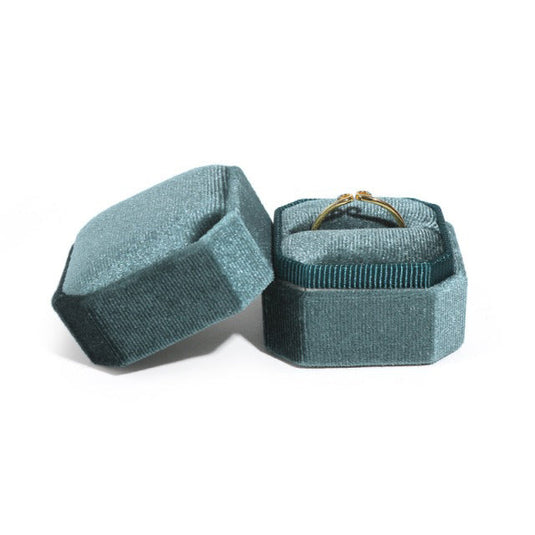 Square Velvet Single Ring Box Teal Blue