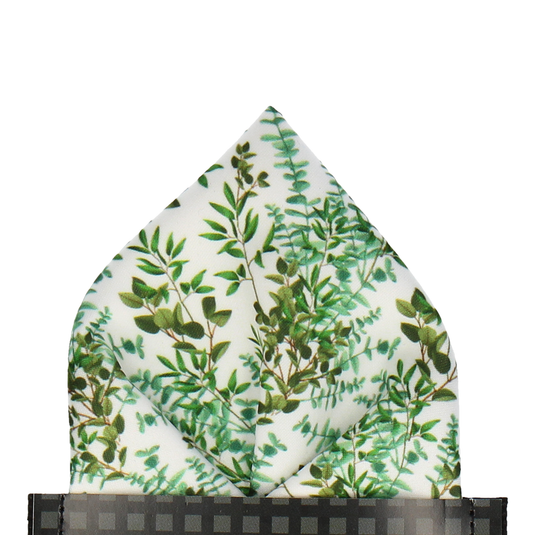 Dark Green & White Boho Eucalyptus Pocket Square