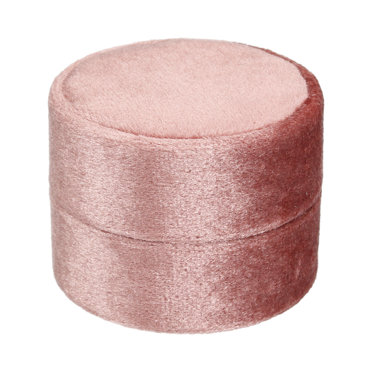 Round Velvet Double Ring Box Rose Pink