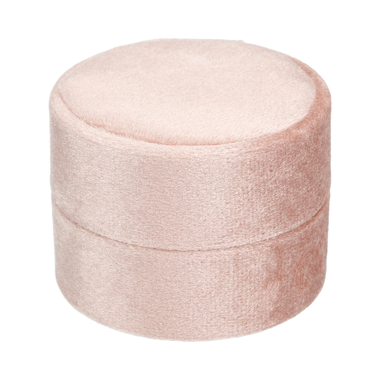 Round Velvet Double Ring Box Pink Champagne