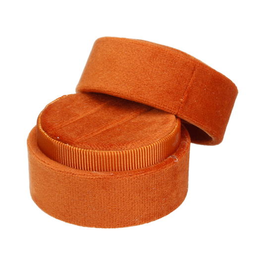 Round Velvet Double Ring Box Copper Orange