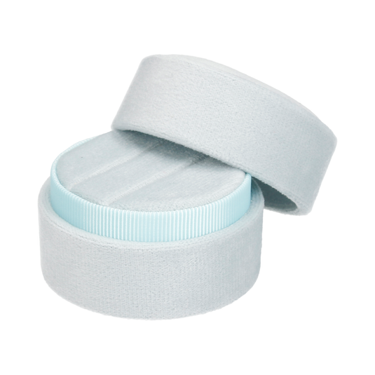 Round Velvet Double Ring Box Iced Blue