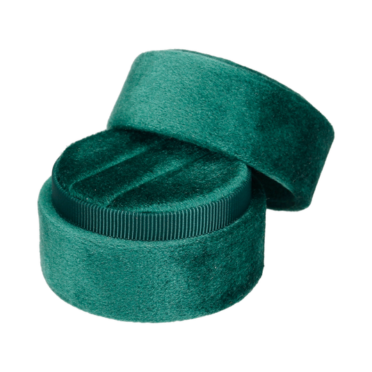 Round Velvet Double Ring Box Emerald Green