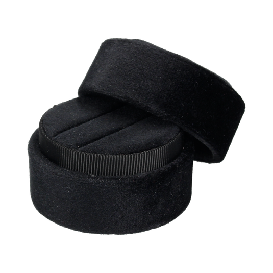 Round Velvet Double Ring Box Black Noir