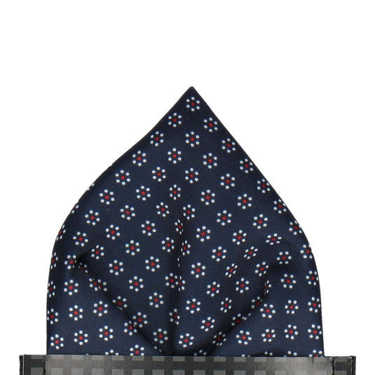 Navy & White Polka Floral Pocket Square - Pocket Square with Free UK Delivery - Mrs Bow Tie