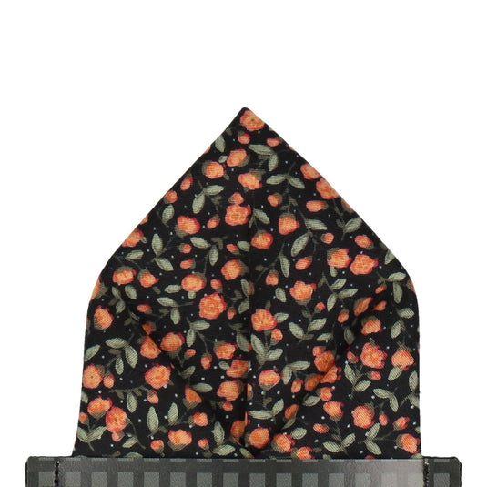 Navy Blue & Amber Ditsy Floral Pocket Square - Pocket Square with Free UK Delivery - Mrs Bow Tie