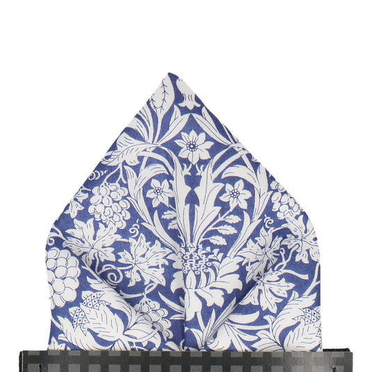 Blue Floral Mortimer Liberty Cotton Pocket Square - Pocket Square with Free UK Delivery - Mrs Bow Tie