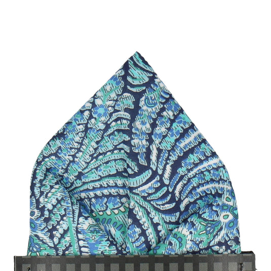 Blue & Green Paisley Liberty Cotton Pocket Square - Pocket Square with Free UK Delivery - Mrs Bow Tie