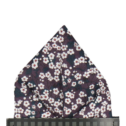 Dark Purple Small Flower Mitsi Valeria Liberty Pocket Square - Pocket Square with Free UK Delivery - Mrs Bow Tie