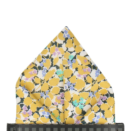 Yellow Floral Hedgerow Cotton Liberty Pocket Square - Pocket Square with Free UK Delivery - Mrs Bow Tie