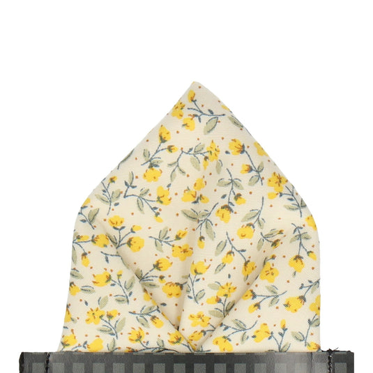 Vintage White & Yellow Ditsy Floral Pocket Square - Pocket Square with Free UK Delivery - Mrs Bow Tie