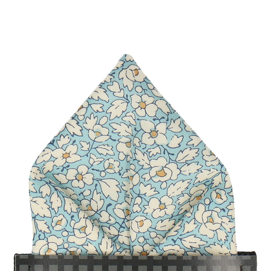Blue Floral Feather Fields Liberty Cotton Pocket Square - Pocket Square with Free UK Delivery - Mrs Bow Tie
