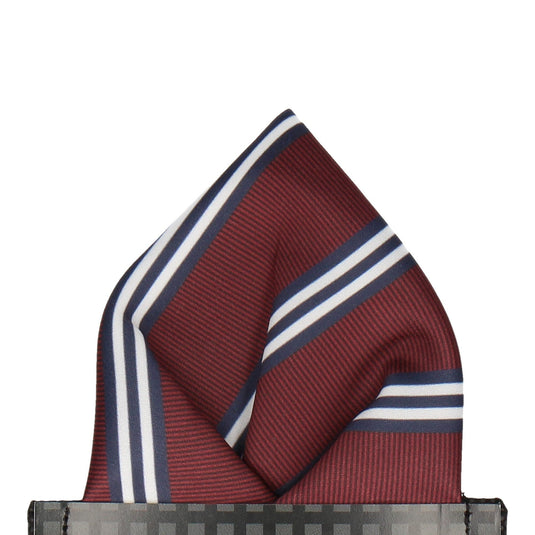 Burgundy & Navy Double Stripe Pocket Square - Pocket Square with Free UK Delivery - Mrs Bow Tie