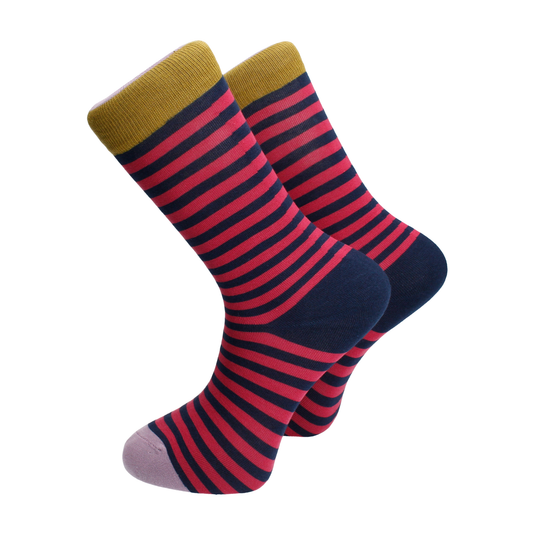 Banded Stripe Berry & Blue Combed Cotton Socks