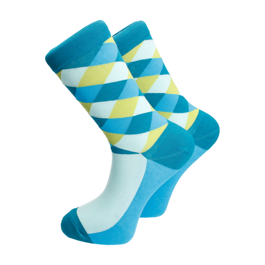 Bold Argyle Check Teal, Turquoise & Green Combed Cotton Socks
