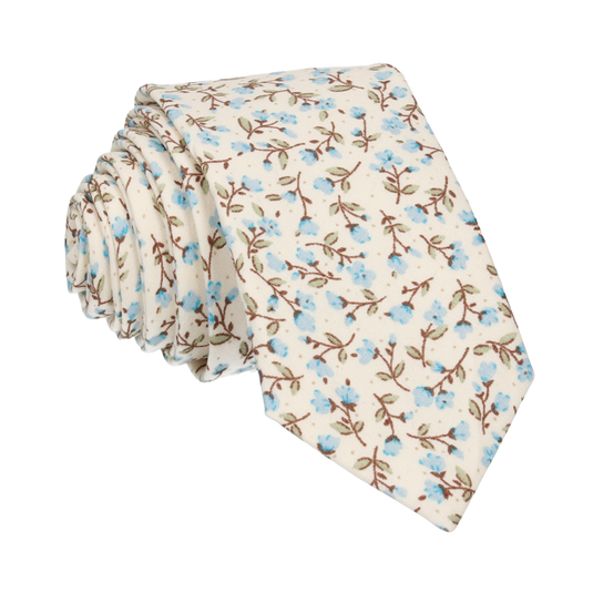 Light Blue & Off White Ditsy Floral Tie - Tie with Free UK Delivery - Mrs Bow Tie