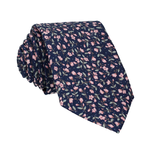 Navy Blue & Pink Ditsy Floral Tie - Tie with Free UK Delivery - Mrs Bow Tie