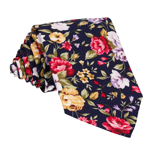 Navy Blue Floral Cotton Tie - Tie with Free UK Delivery - Mrs Bow Tie