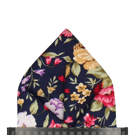 Navy Blue Floral Cotton Pocket Square - Pocket Square with Free UK Delivery - Mrs Bow Tie