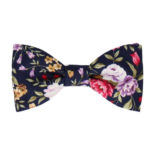Navy Blue Floral Cotton Bow Tie - Bow Tie with Free UK Delivery - Mrs Bow Tie