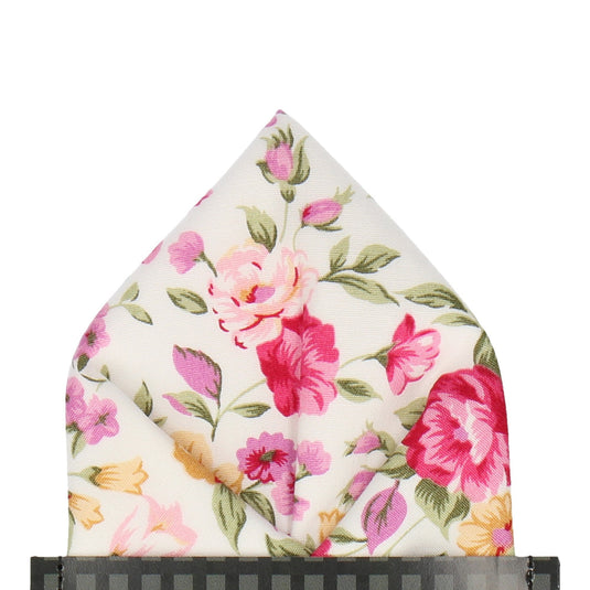 White & Pink Floral Cotton Pocket Square - Pocket Square with Free UK Delivery - Mrs Bow Tie
