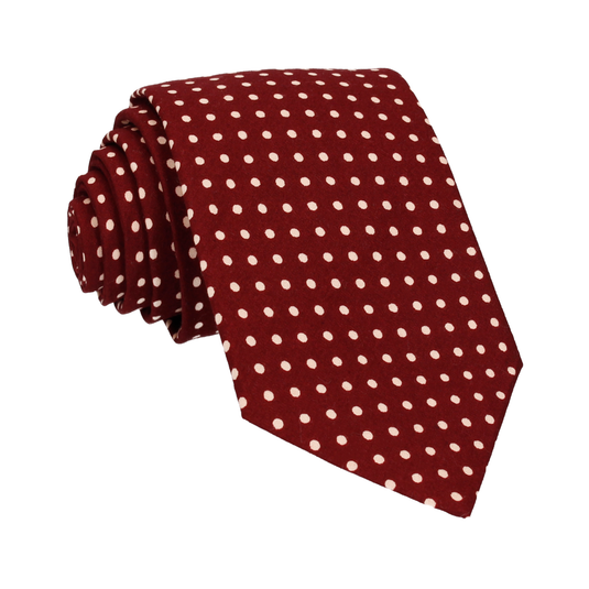 Burgundy Red Polka Dots Cotton Tie - Tie with Free UK Delivery - Mrs Bow Tie