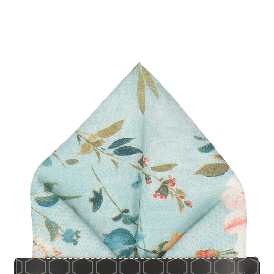 Blue Watercolour Asian Floral Pocket Square - Pocket Square with Free UK Delivery - Mrs Bow Tie
