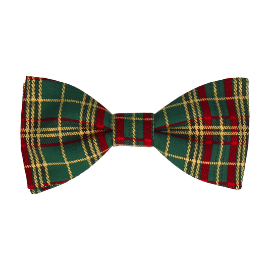 Metallic Gold, Green and Red Festive Tartan Bow Tie