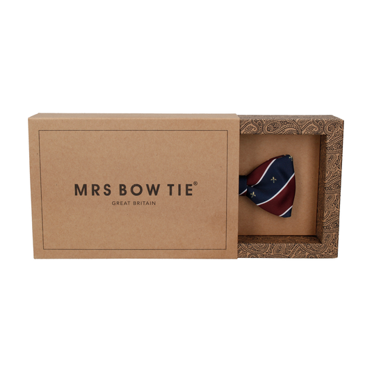 Striped Fleur de Lis Burgundy Red Bow Tie - Bow Tie with Free UK Delivery - Mrs Bow Tie
