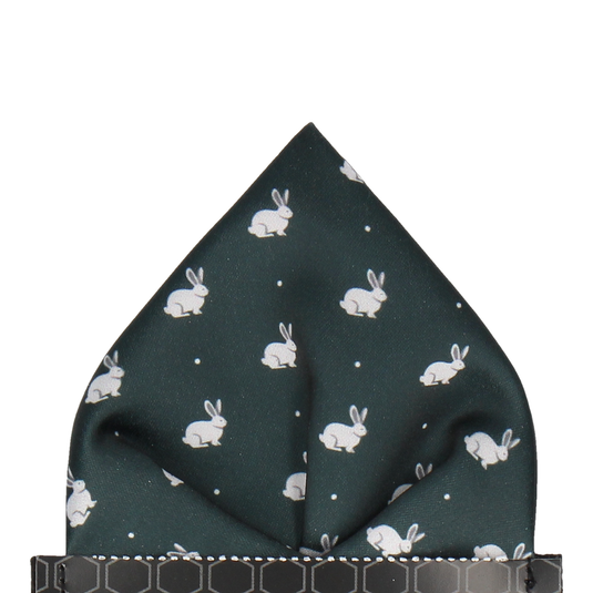 White Rabbits Dark Green Pocket Square - Pocket Square with Free UK Delivery - Mrs Bow Tie