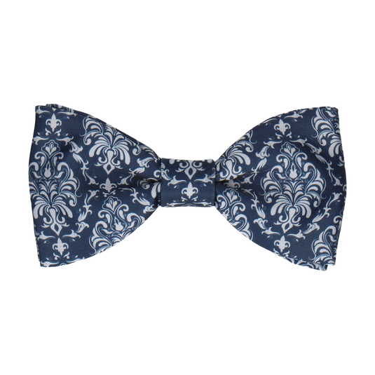 Navy Blue & Silver Grey Damask Bow Tie - Bow Tie with Free UK Delivery - Mrs Bow Tie
