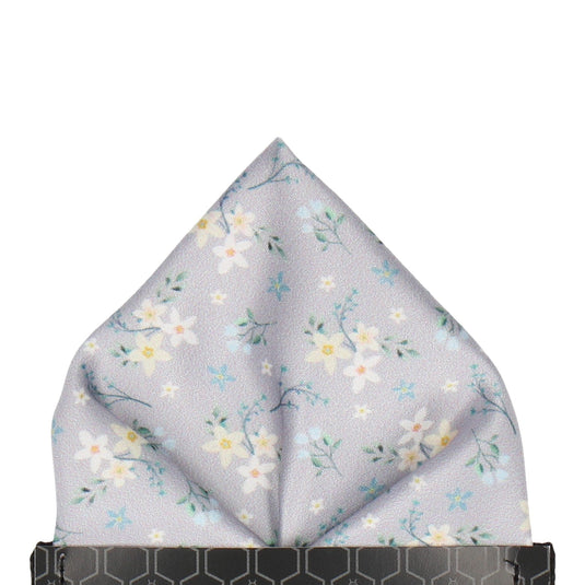 Grey Small Flower Floral Pocket Square - Pocket Square with Free UK Delivery - Mrs Bow Tie