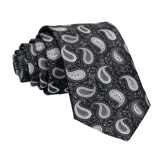 Black & Grey Floral Paisley Monochrome Tie - Tie with Free UK Delivery - Mrs Bow Tie