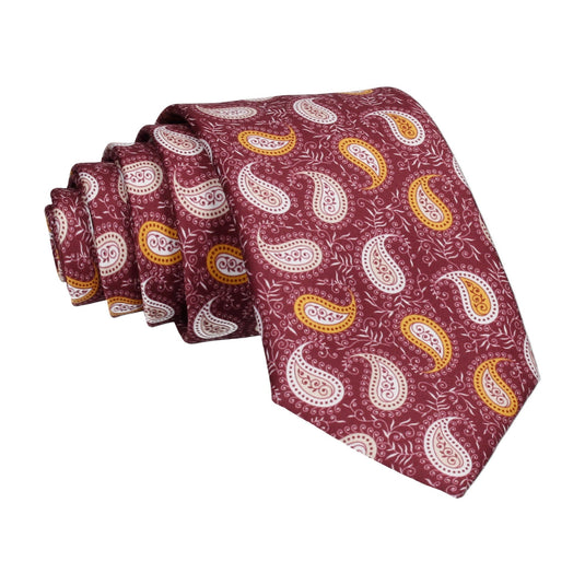 Gold Yellow Paisley Burgundy Red Tie - Tie with Free UK Delivery - Mrs Bow Tie