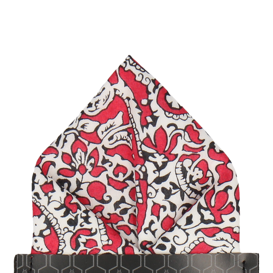 Red Lagos Laurel Liberty Cotton Pocket Square - Pocket Square with Free UK Delivery - Mrs Bow Tie