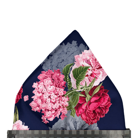 Pink Hydrangeas Navy Blue Floral Wedding Pocket Square
