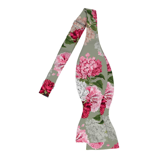 Pink Hydrangeas Sage Green Floral Wedding Bow Tie
