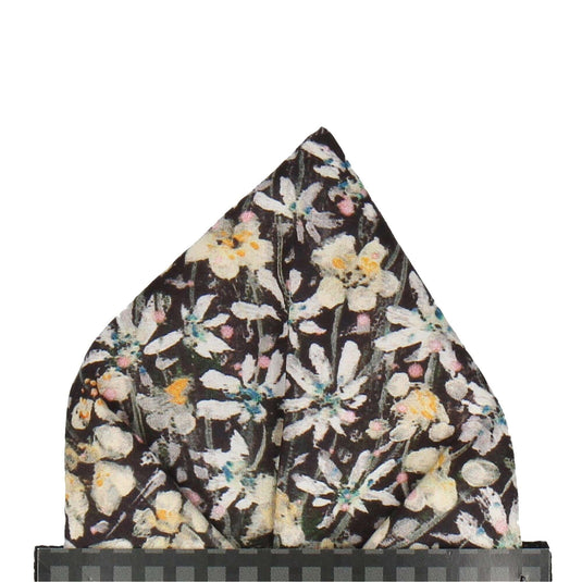 Beige Painted Flower Eleanora Liberty Cotton Pocket Square - Pocket Square with Free UK Delivery - Mrs Bow Tie