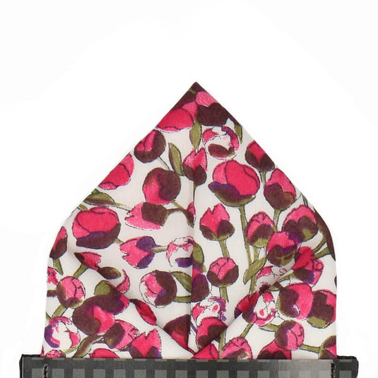 Cerise Pink Tulip Elizas Liberty Cotton Pocket Square - Pocket Square with Free UK Delivery - Mrs Bow Tie