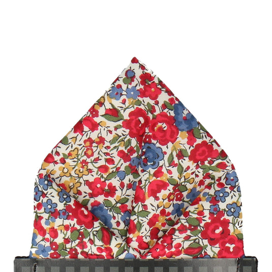 Red Floral Emma & Georgina Liberty Cotton Pocket Square - Pocket Square with Free UK Delivery - Mrs Bow Tie