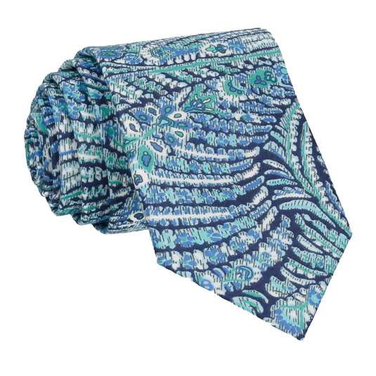 Blue & Green Paisley Liberty Cotton Tie - Tie with Free UK Delivery - Mrs Bow Tie