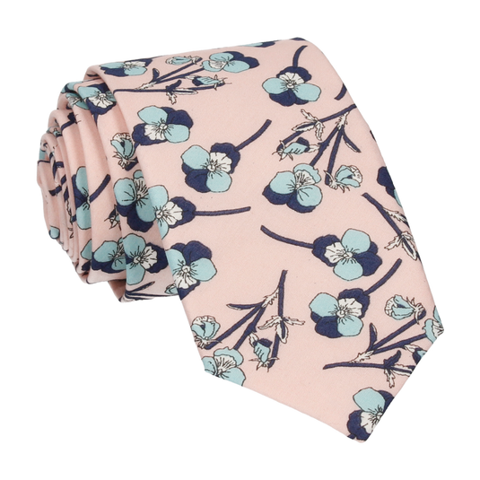 Pale Pink Blue Flowers Ros Liberty Tie - Tie with Free UK Delivery - Mrs Bow Tie