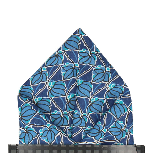 Blue Floral Tile Mosaic Liberty Pocket Square - Pocket Square with Free UK Delivery - Mrs Bow Tie