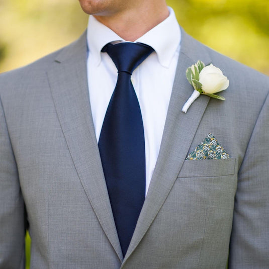 Teal Floral Tile Mosaic Liberty Pocket Square - Pocket Square with Free UK Delivery - Mrs Bow Tie