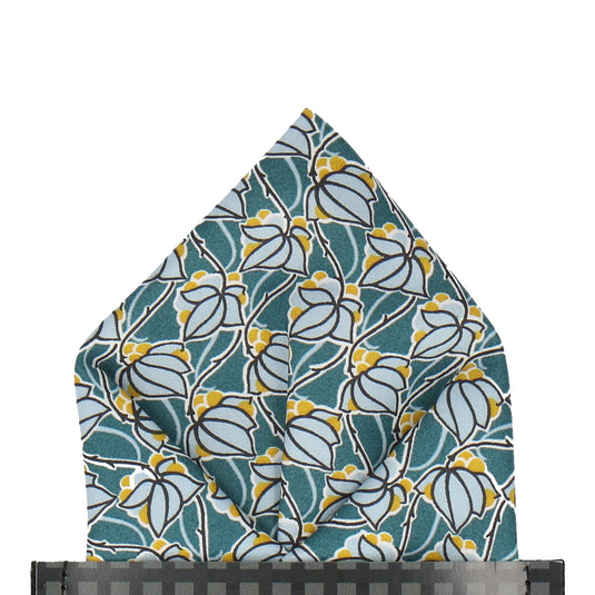 Teal Floral Tile Mosaic Liberty Pocket Square - Pocket Square with Free UK Delivery - Mrs Bow Tie
