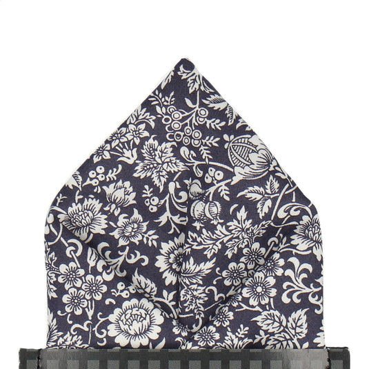 Midnight Purple Kelmscott Liberty Cotton Pocket Square - Pocket Square with Free UK Delivery - Mrs Bow Tie