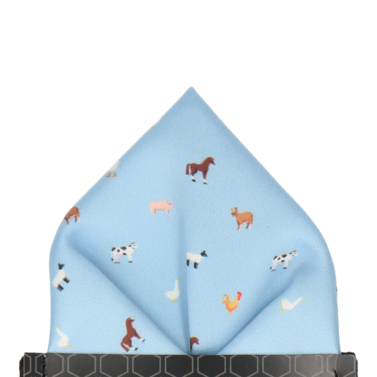 Light Blue Farm Animals Pocket Square - Pocket Square with Free UK Delivery - Mrs Bow Tie